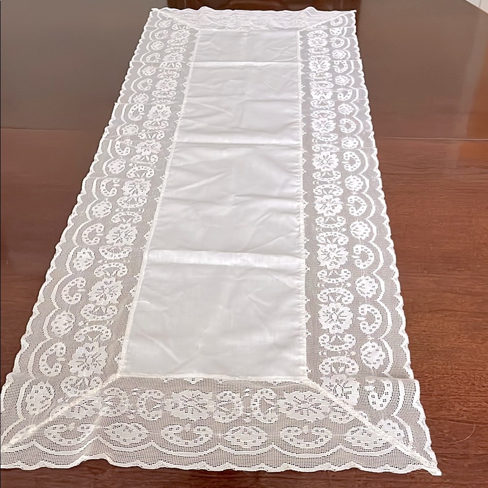 Elegant Vintage Cream Lace Table Runner 41” x 15”
